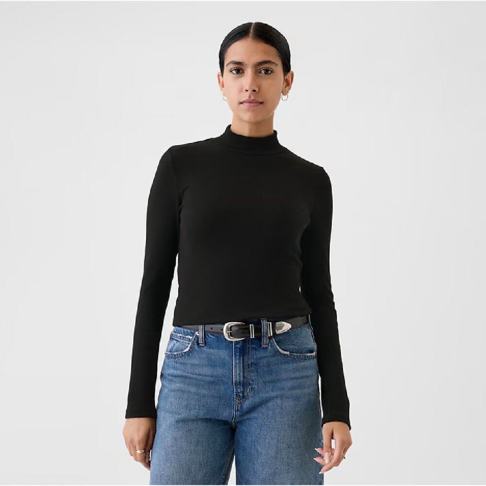 Gap Black Modern Mockneck Cropped Shirt
